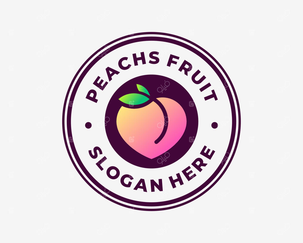 نشان دایره‌ای با طراحی مدرن وینتج برای لوگوی میوه‌های هلو آبدار و تازه
