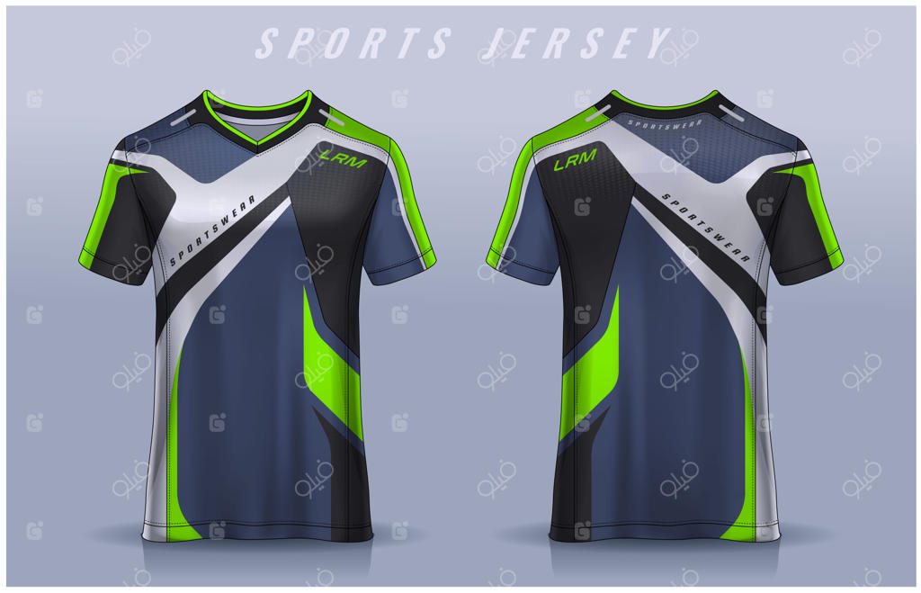 طرح تی‌شرت ورزشی برای پیراهن باشگاه فوتبال - نمای جلو و پشت