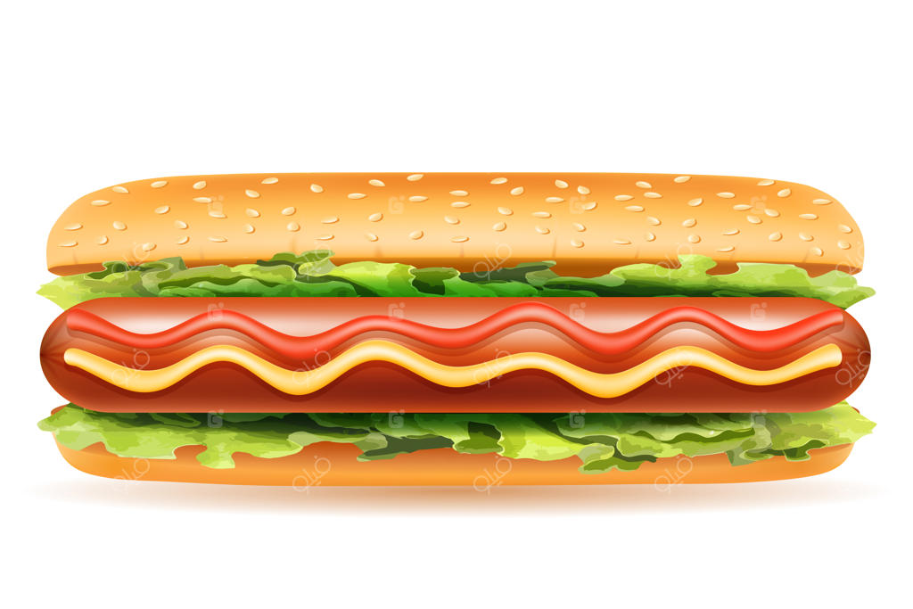 فست‌فود هات‌ داگ روی زمینه سفید