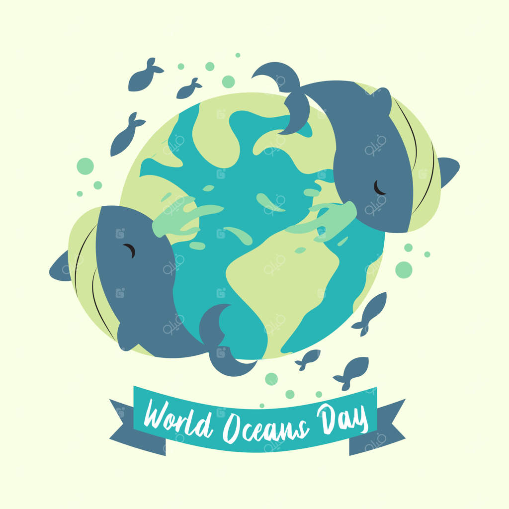 پوستر روز جهانی اقیانوس‌ها: طراحی وکتور نجات حیات دریایی و تصویر نهنگ آبی