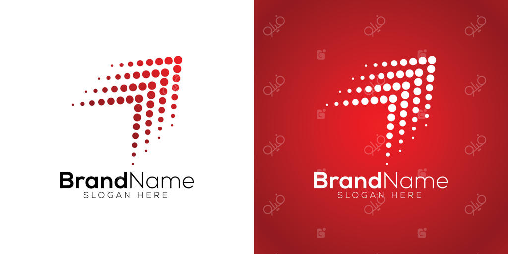 قالب طراحی لوگوی رشد کسب‌وکار با فلش روی پس‌زمینه سفید و قرمز