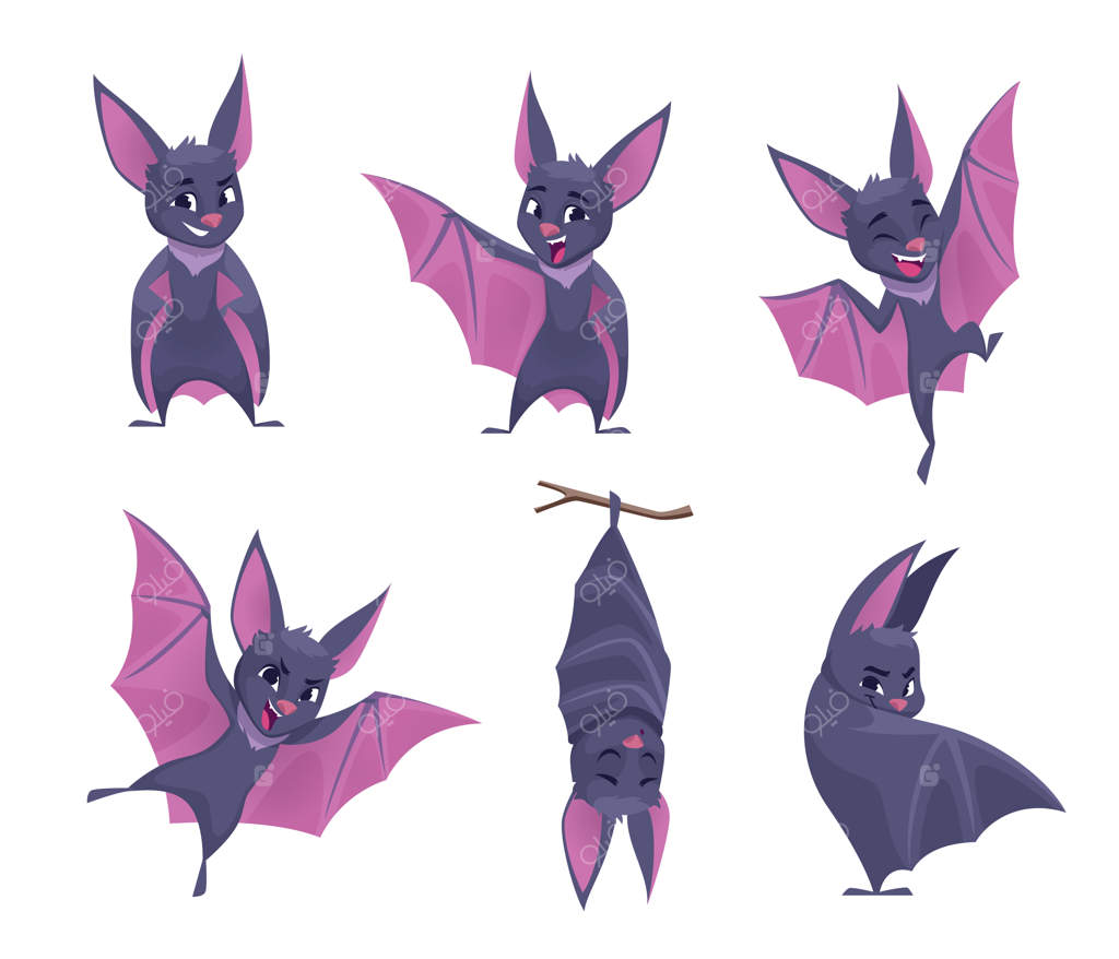 شب خفاش‌ها: حیوانات پرنده بامزه و ترسناک، شبیه خون‌آشام با بال‌ها - مجموعه‌ای از تصاویر دقیق وکتور