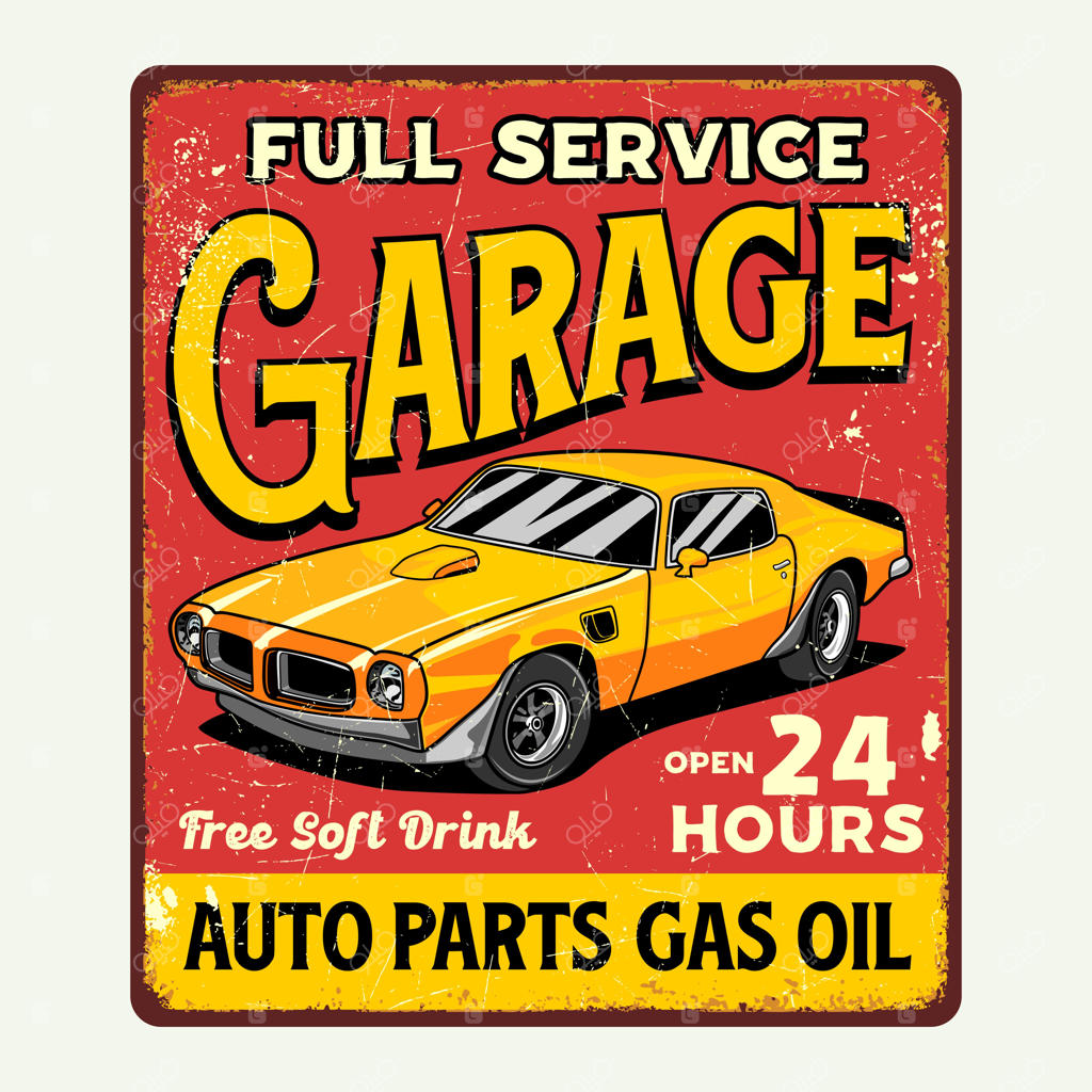پوستر تابلوی گرافیکی گاراژ خودروهای قدیمی