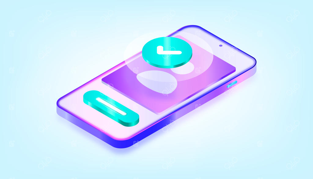 تایید حساب کاربری اپلیکیشن موبایل آنلاین: تصویر سه‌بعدی با گرادیان رنگی.