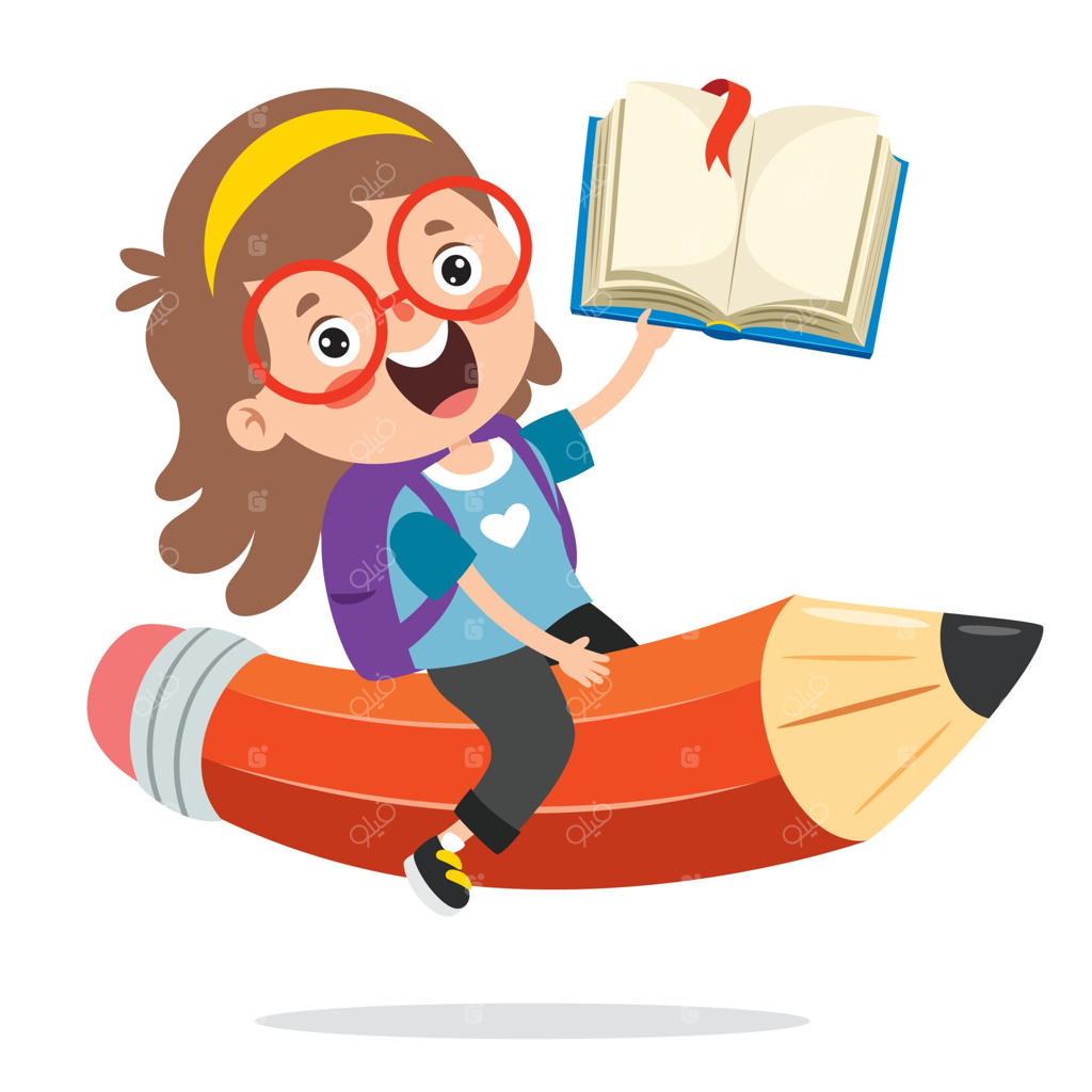 بچه‌های بامزه در حال پرواز روی مداد رنگارنگ