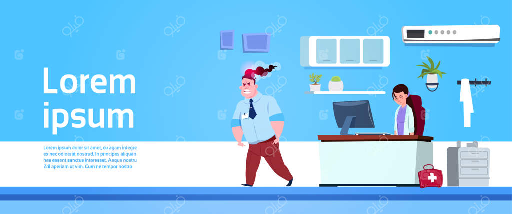 بیمار عصبانی در صف انتظار پذیرش بیمارستان یا کلینیک