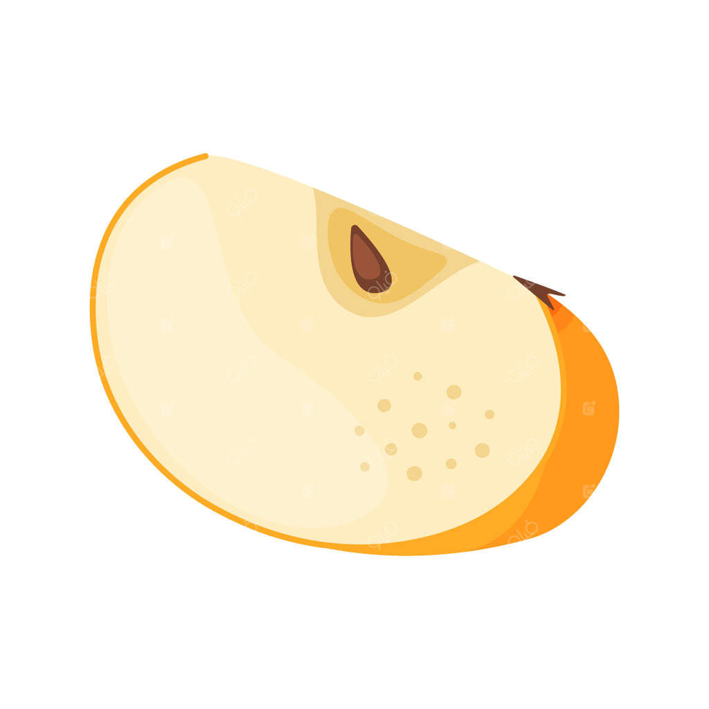 برشی از سیب زرد و رسیده، میوه‌ای تازه از باغ. کلیپ آرت دستی برش سیب زرد تازه، سبک تخت با پس‌زمینه شفاف. گلدن دلیشز