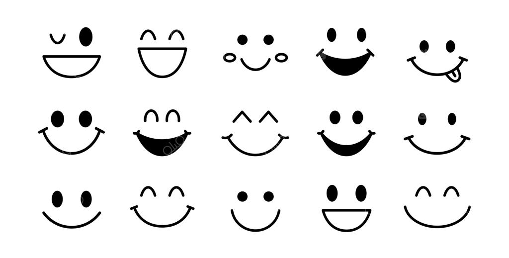 قالب احساس شادی: مجموعه آیکون‌های خندان و بامزه، طراحی انتزاعی وکتور