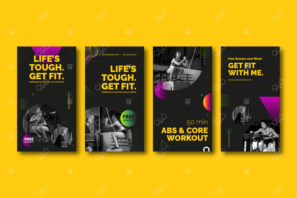 مجموعه استوری‌های اینستاگرام با گرادیان برای باشگاه و تمرینات ورزشی