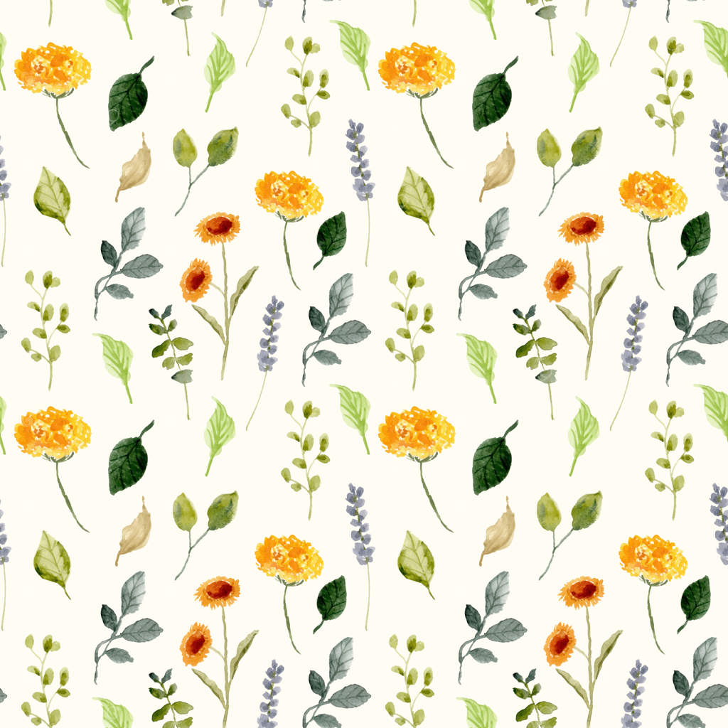 پترن بی‌درز آبرنگی چمنزار با گل‌های سبز و زرد