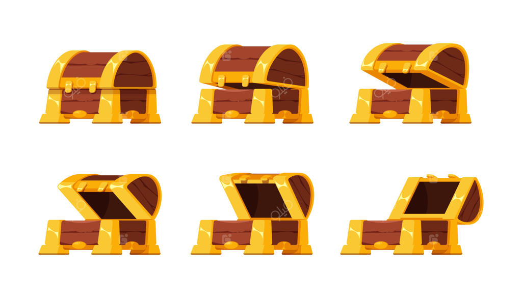 کیت انیمیشن کارتونی باز کردن صندوقچه گنج - مجموعه المان‌های رابط کاربری برای صندوقچه چوبی مرموز وینتیج دزدان دریایی