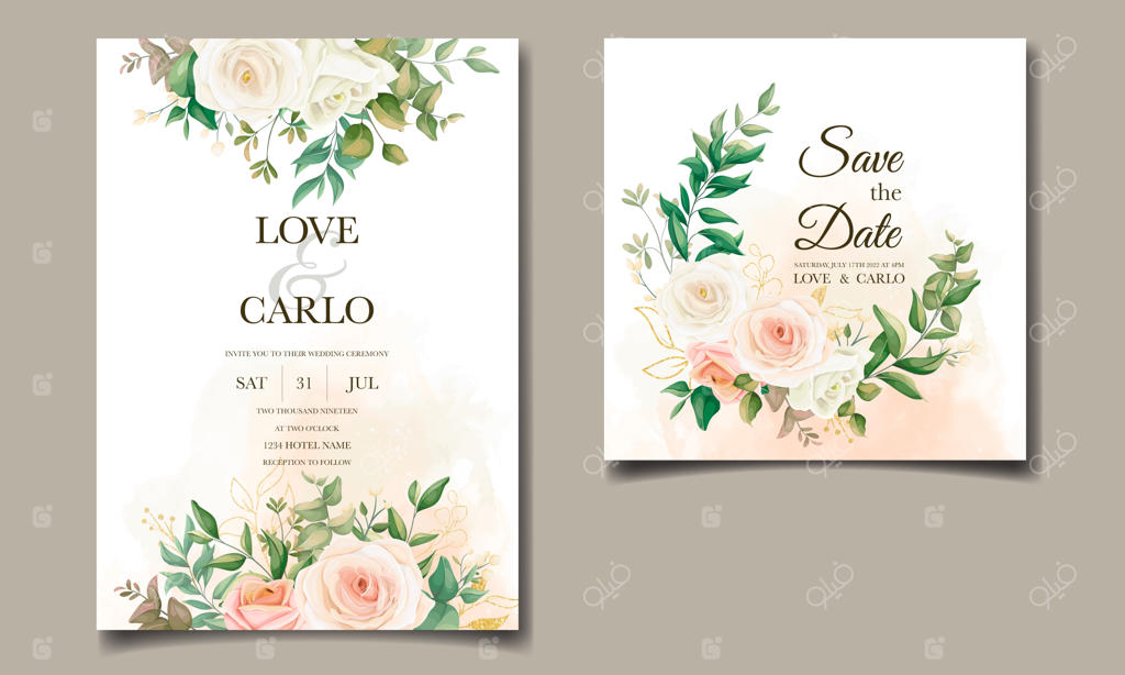 مجموعه قالب کارت دعوت عروسی با قاب گل‌های زیبا