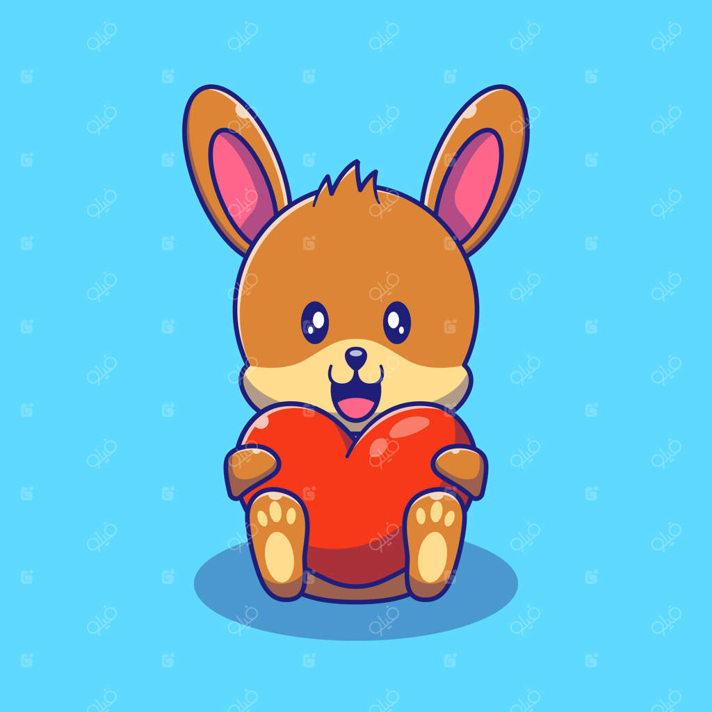 تصویر خرگوش بامزه با قلب عاشقانه. طرح کاراکتر کارتونی خرگوش به صورت آیکون جداگانه.