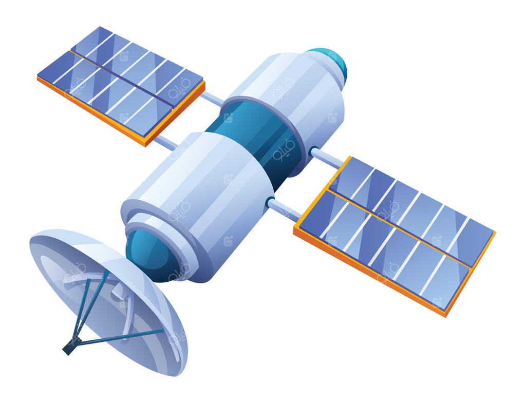 ماهواره پیشرفته با سلول‌های خورشیدی برای ارتباطات و تحقیقات فضایی - تصویر کارتونی