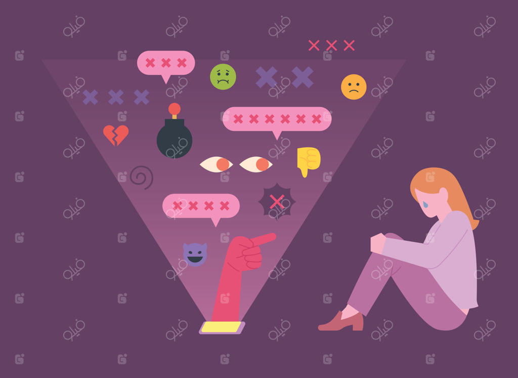 زنی تنها روی زمین نشسته است. پیام‌های ناخوشایند شبکه‌های اجتماعی از تلفن همراهش بیرون می‌ریزد.