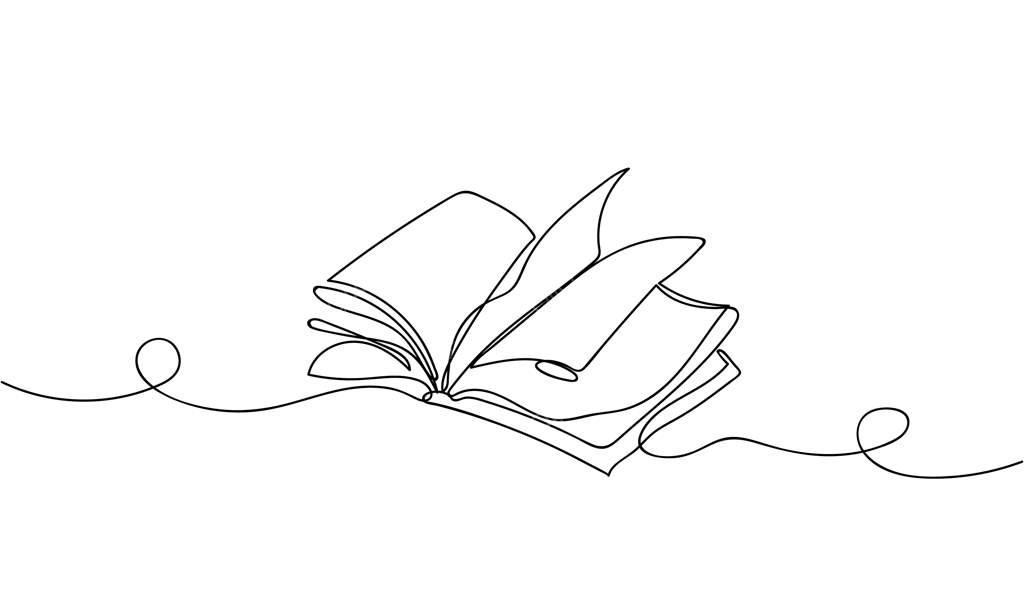 نقاشی مینیمالیستی کتاب باز روی زمینه سفید