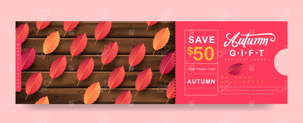 پس‌زمینه بنر کوپن تبلیغاتی هدیه پاییزی. ووچر شیک پاییزی.