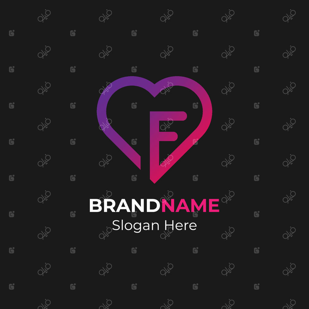 طراحی لوگو الهام‌بخش قلب با حرف F. عنصر قالب لوگو عشق با حرف نخست F.