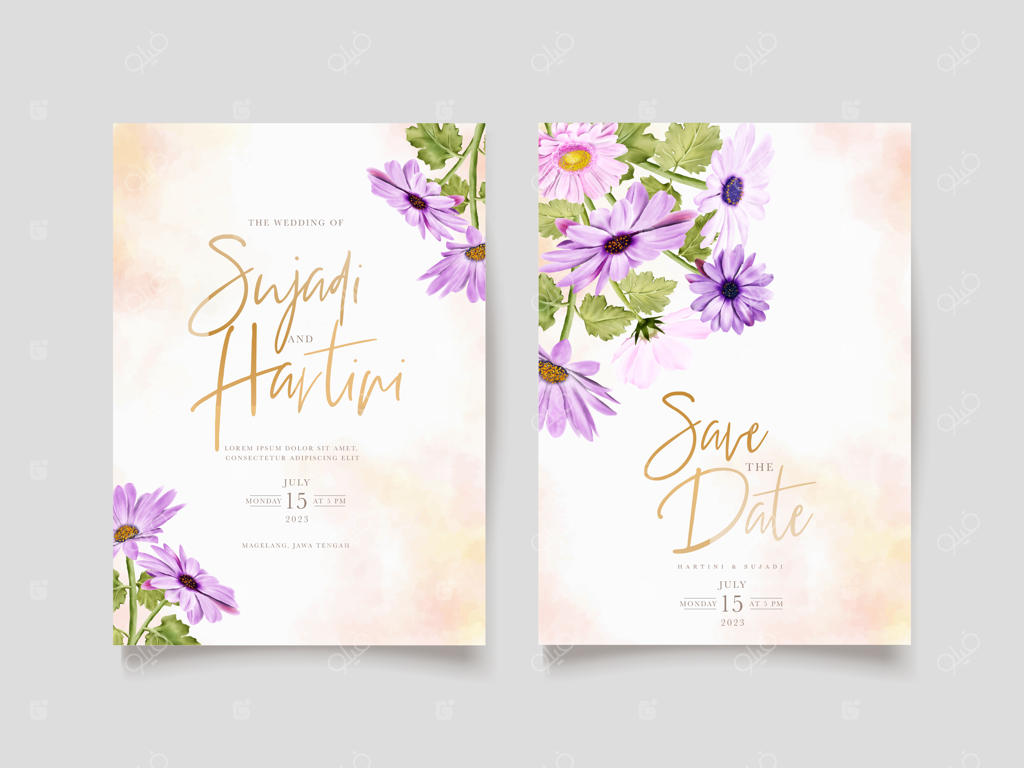 ست کارت عروسی با طرح گل آبرنگی