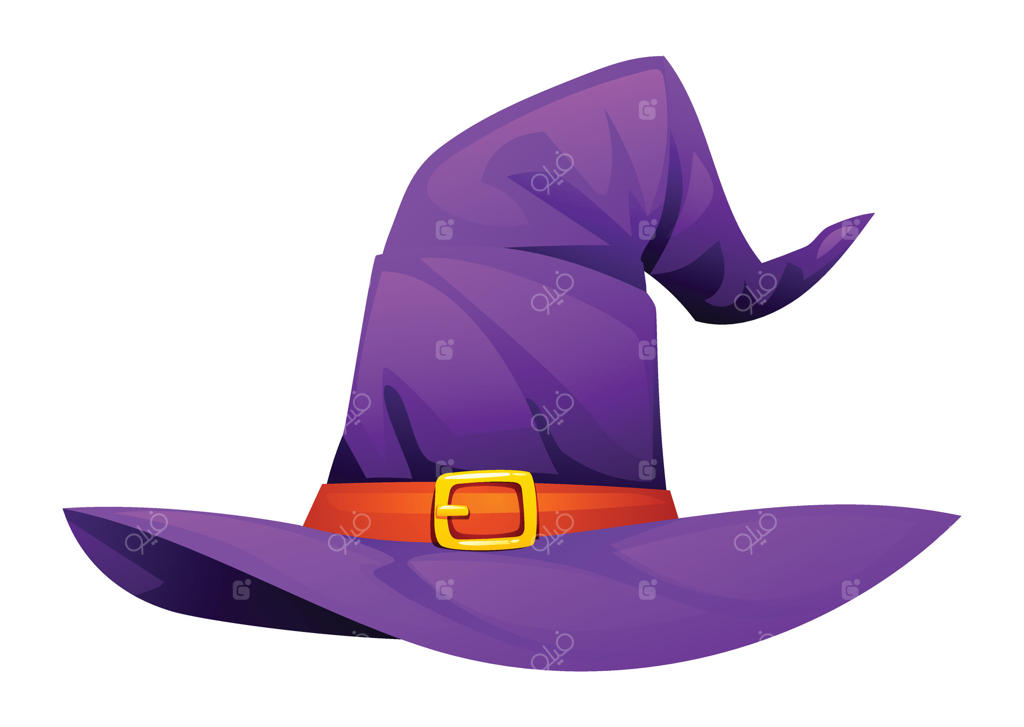 تصویر کارتونی کلاه جادوگر بنفش در زمینه سفید