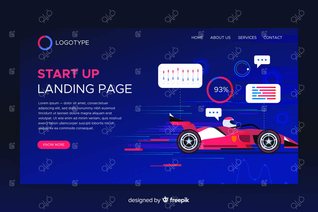 صفحه فرود استارتاپ با تم ماشین مسابقه‌ای