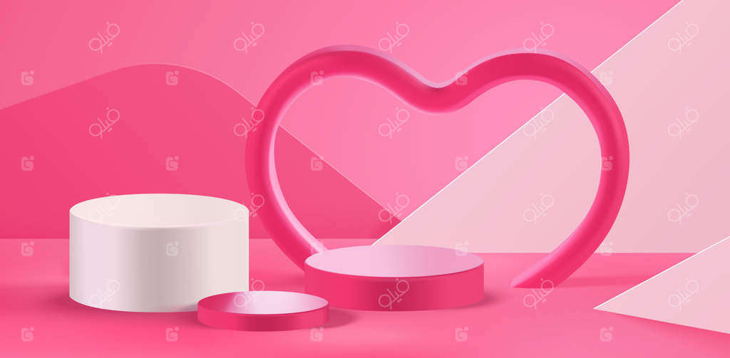 صحنه‌ای زیبا برای روز ولنتاین: استند و نمایش سه‌بعدی محصول در شکل قلب