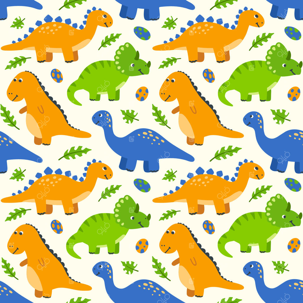 پترن دایناسورهای کارتونی رنگارنگ برای کودکان