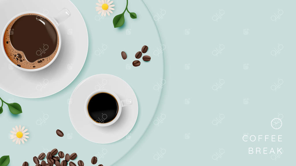 تصویری از استراحت قهوه با فنجان قهوه و رنگ‌های ملایم پاستلی