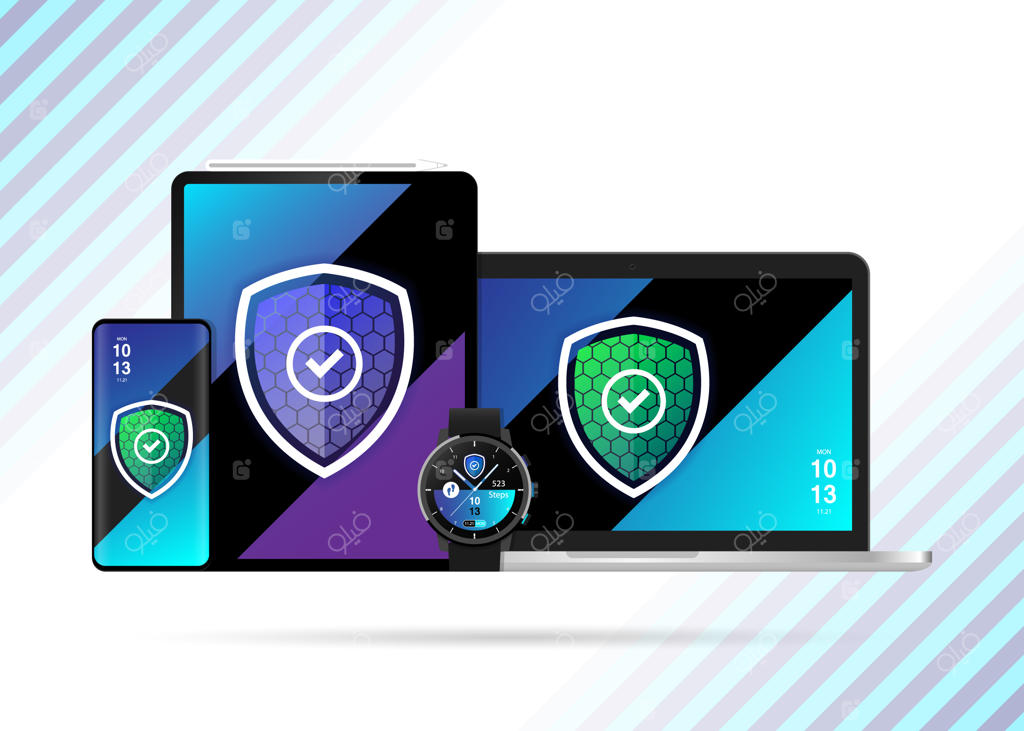 طرح وکتور ایمن‌سازی دستگاه‌ها با سپر محافظتی