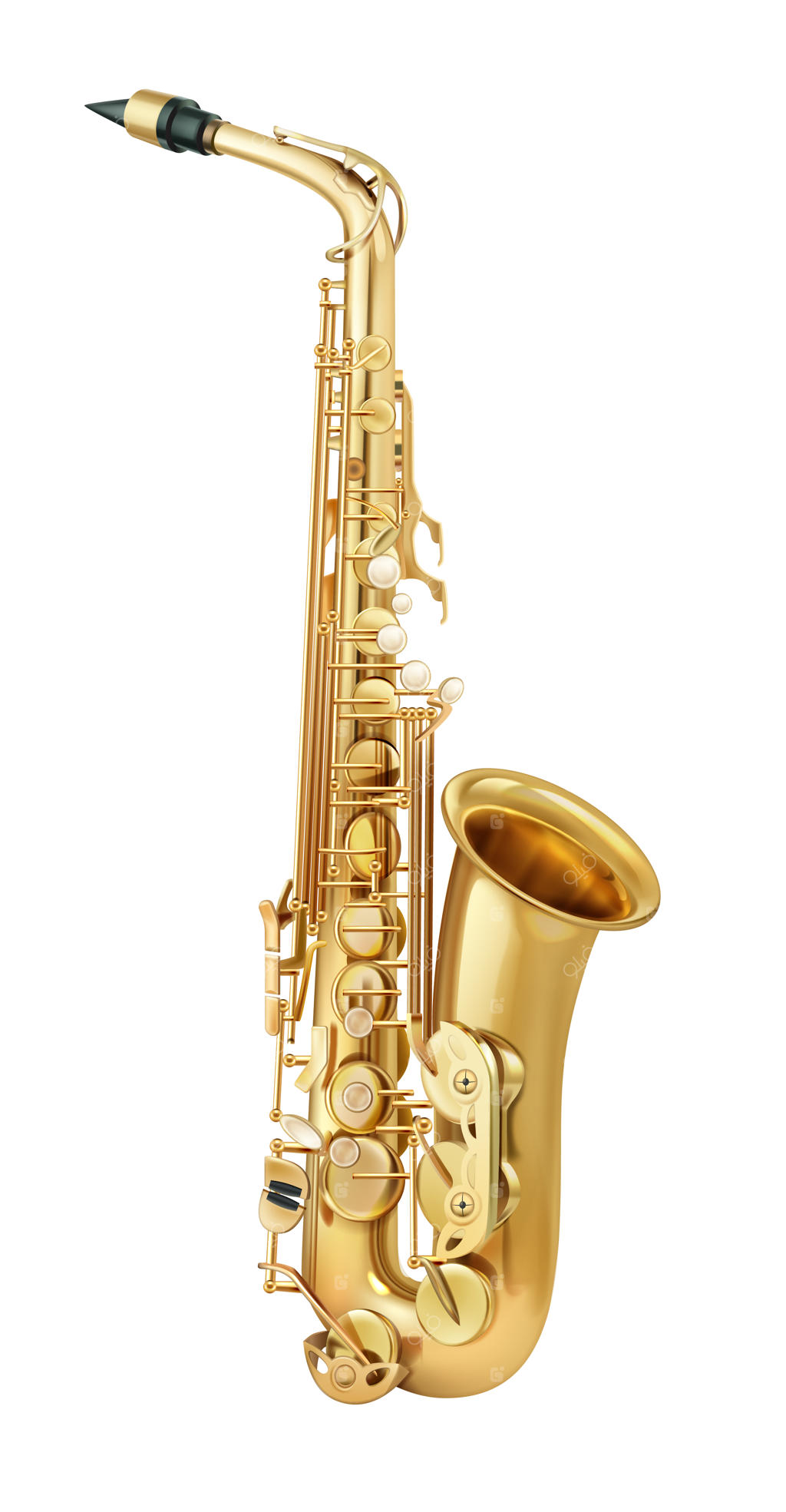 ساکسوفون طلایی واقعی روی زمینه سفید