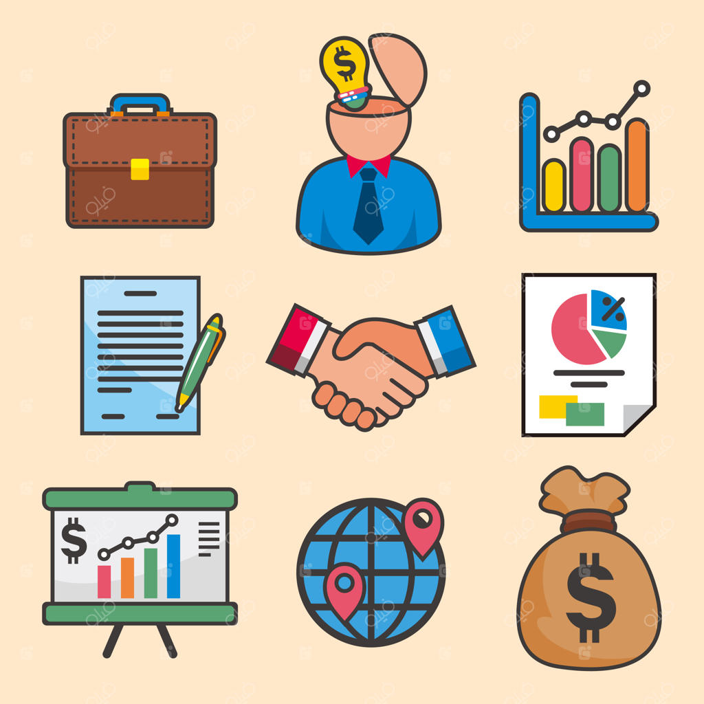 مجموعه عناصر طراحی اشیاء در مفهوم کسب و کار