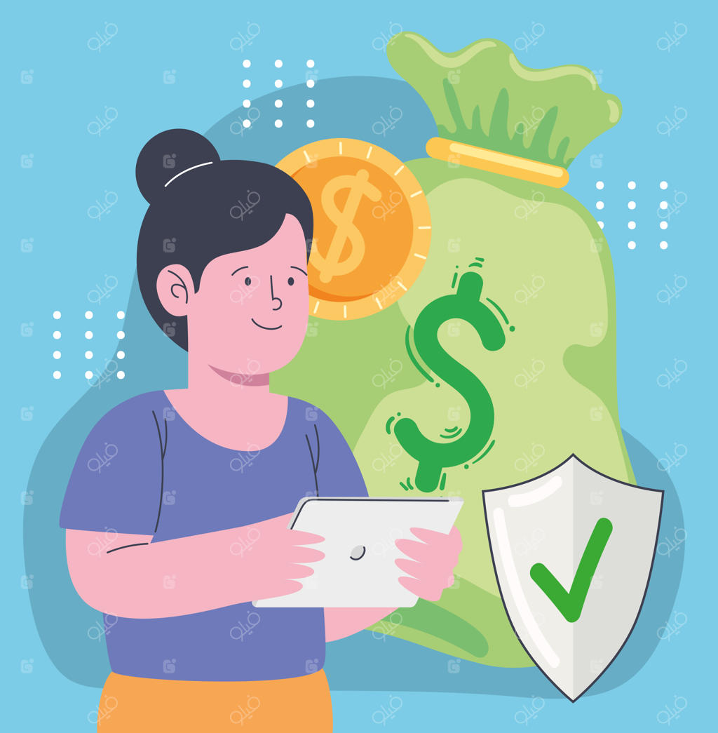 زن تاجر با پول و سپر
