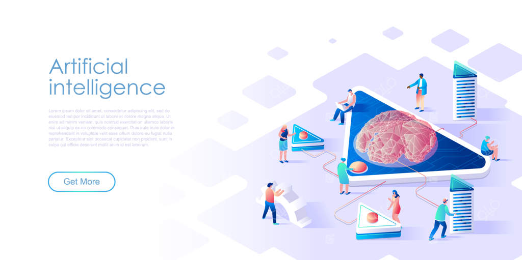 صفحه فرود ایزومتریک با مفهوم مسطح هوش مصنوعی