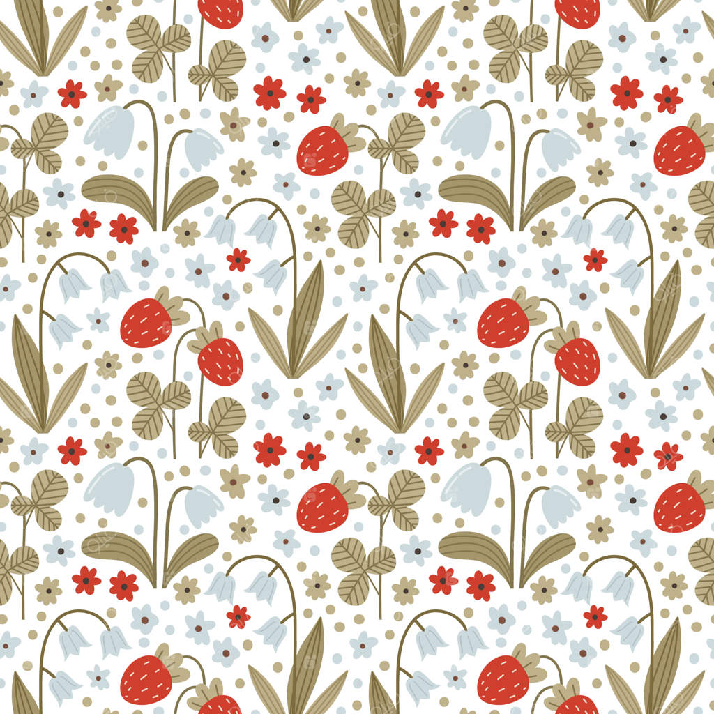 طرح وکتور گل‌دار با توت‌فرنگی وحشی و گل‌برف کارتونی