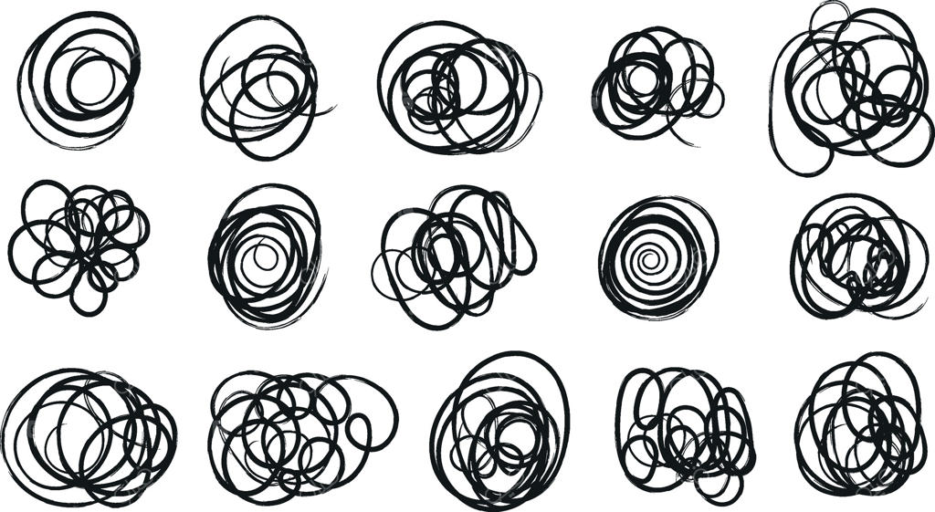 خطوط پیچیده و انتزاعی. ترسیم دستی اضطراب. نمادهای افسردگی.