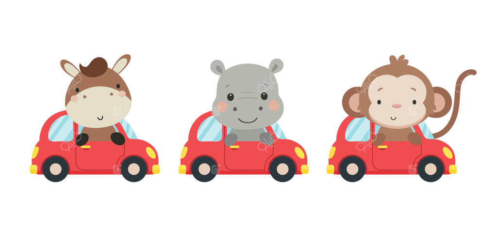 حیوانات کارتونی در ماشین: شامل میمون، گورخر و اسب آبی
