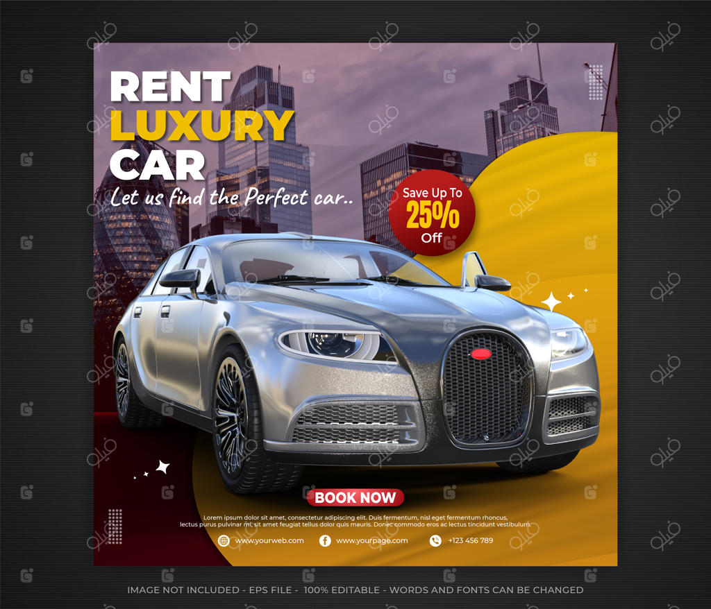 قالب قابل ویرایش بنر شبکه‌های اجتماعی برای اجاره خودروی لوکس