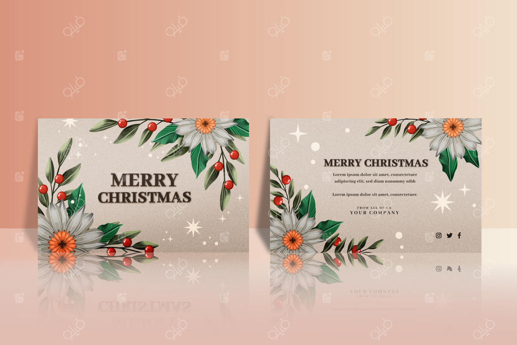 قالب کارت کسب‌وکار کریسمس با طراحی آبرنگی