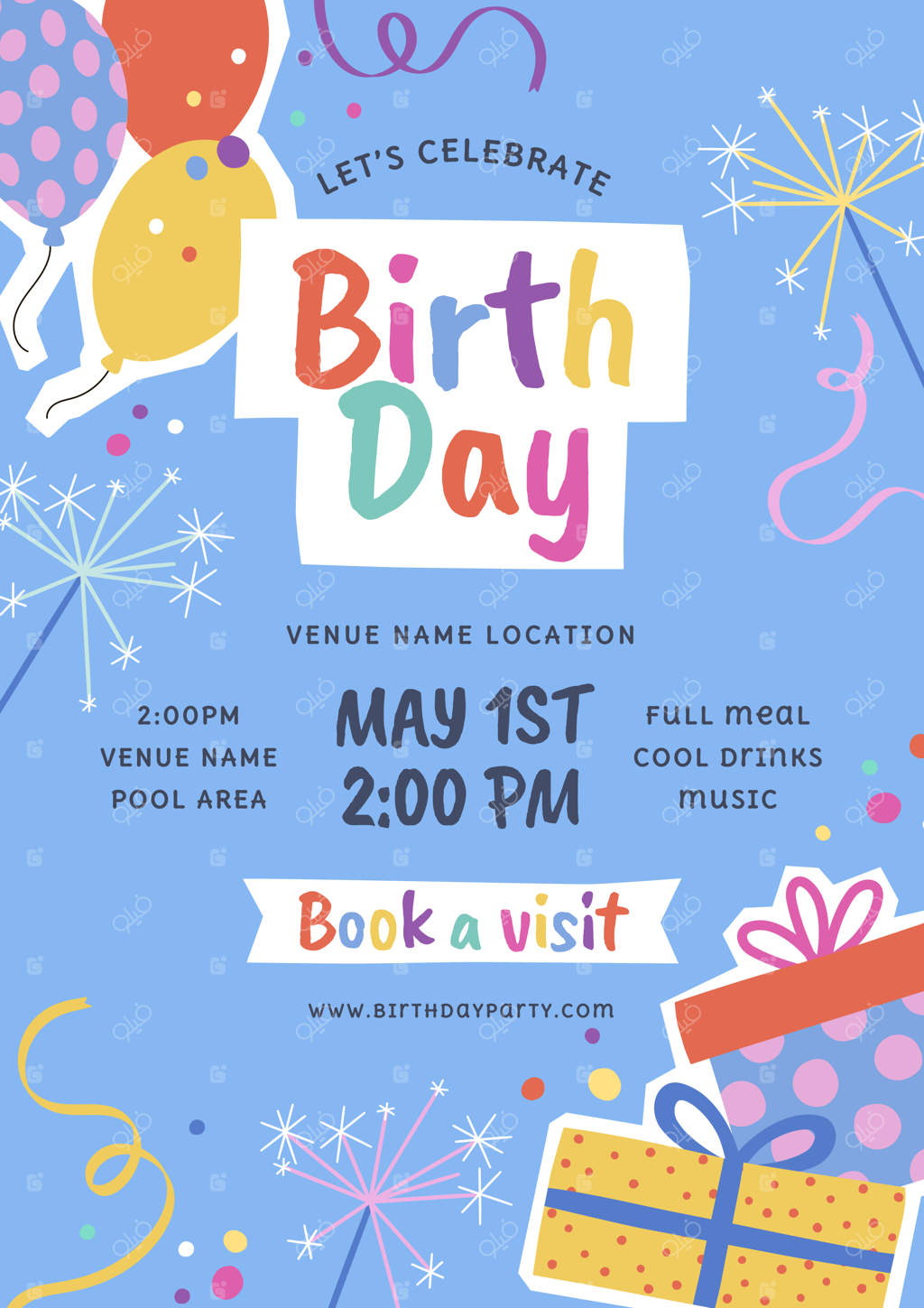 تراکت تولد طراحی شده با دست و سبک تخت