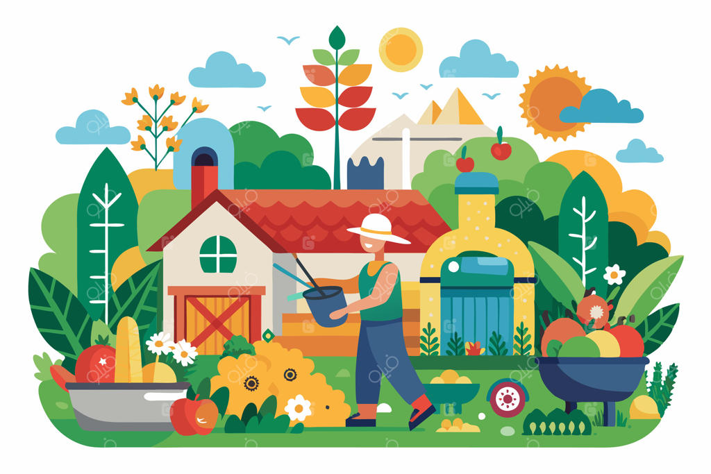 تصویری از یک مرد در حال کار در باغ