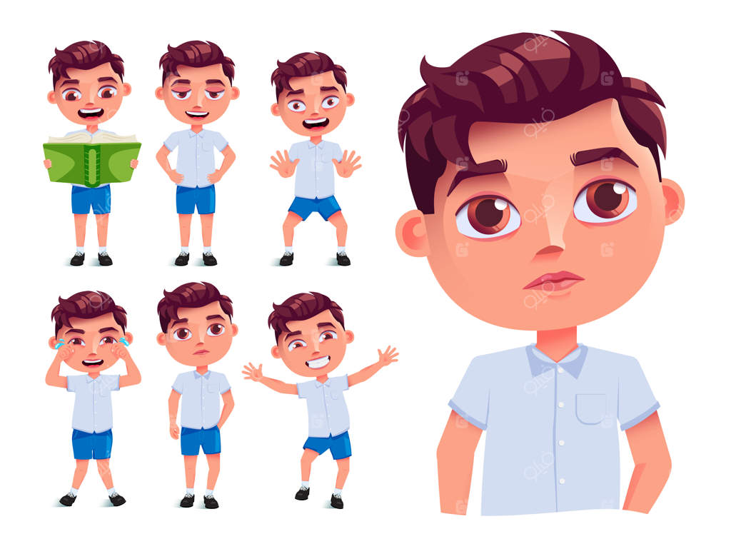 طراحی مجموعه شخصیت‌های وکتوری پسر مدرسه‌ای - مجموعه شخصیت‌های دانش‌آموزان پسر در فضای دوستانه