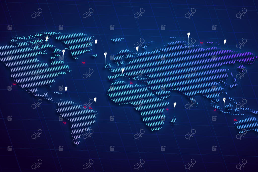 نقشه‌ی جهان هولوگرافیک با نشانگر موقعیت‌ها