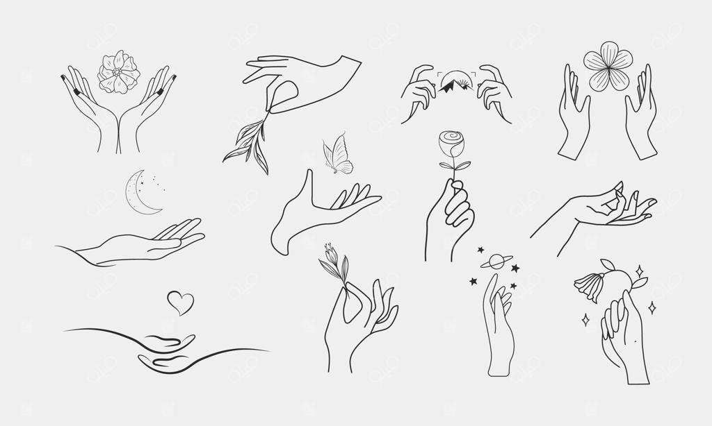 وکتور آیکون‌های خطی دست با ژست‌های متنوع و طراحی مینیمال و ترندی