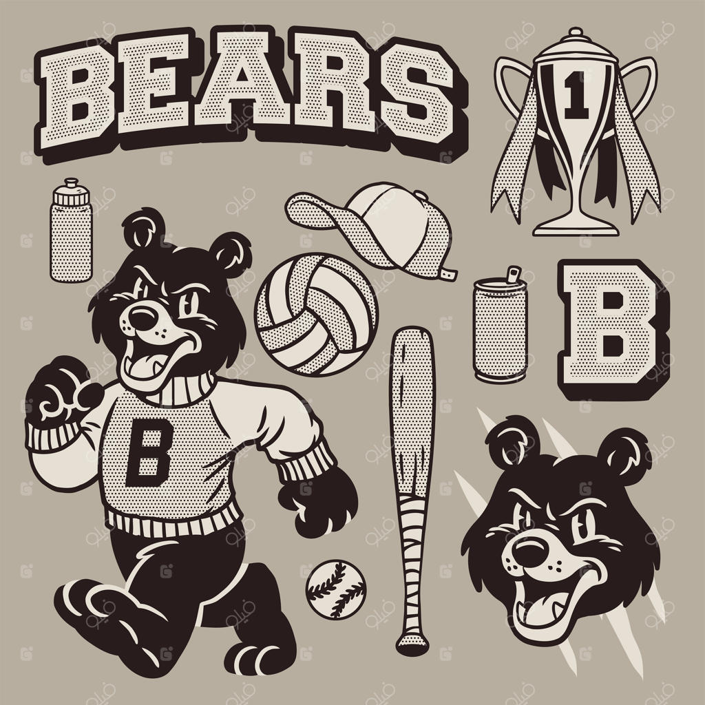 عروسک خرس سیاه به سبک کلاسیک در مجموعه اشیاء