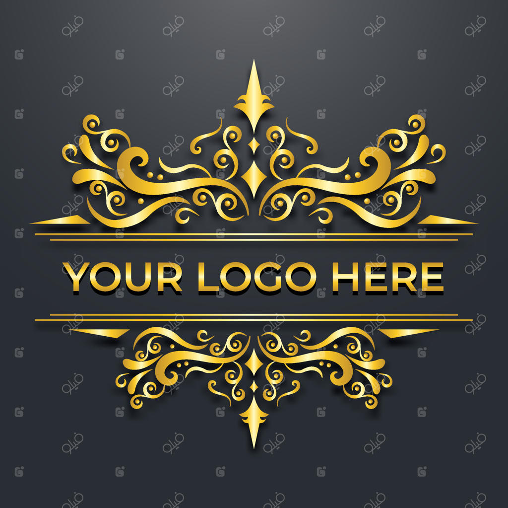 لوگوهای طلایی کلاسیک با طرح گل روی پس‌زمینه مشکی