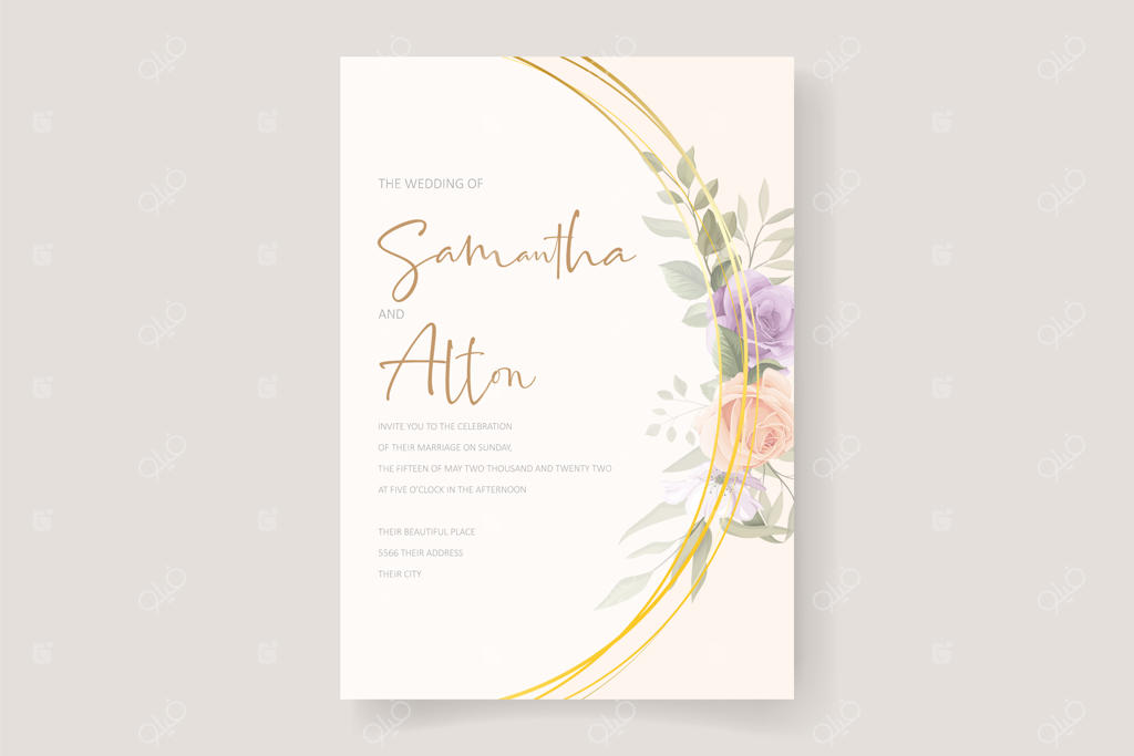 طراحی کارت دعوت عروسی با طرح گل‌ها و برگ‌های لطیف