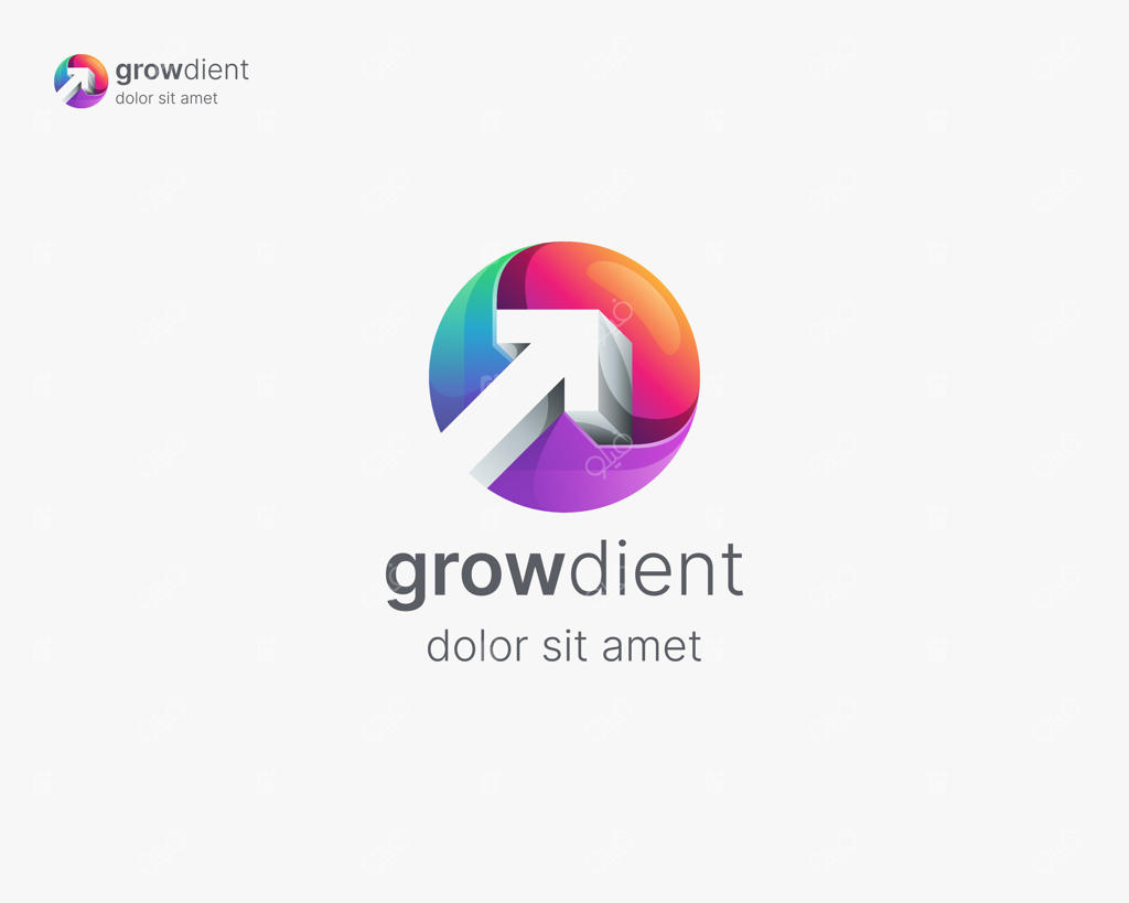 لوگوی رشد با فلش رو به بالا. دایره‌ای با گرادیان که فضای منفی فلش را نشان می‌دهد