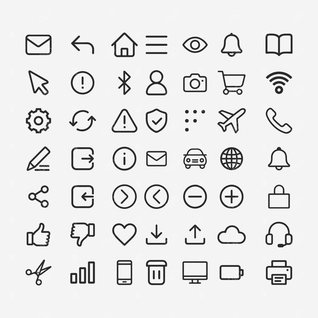 مجموعه جامع آیکون‌های خطی رابط کاربری (UI) برای اپلیکیشن موبایل و وب‌سایت
