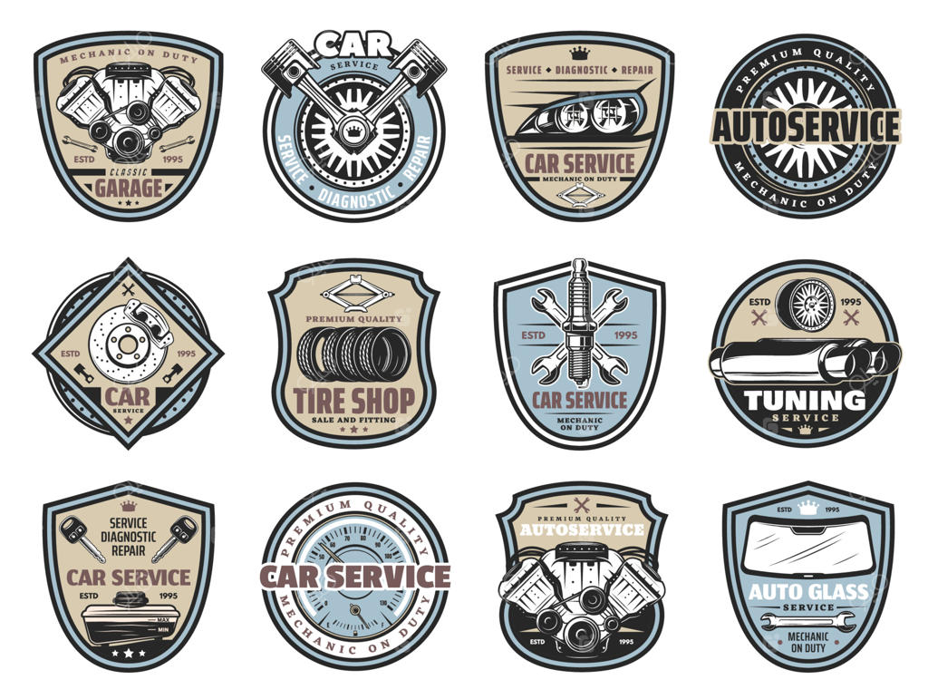 نشان‌ها و لوگوهای گرافیکی برای تعمیرگاه مکانیکی و خدمات خودرو