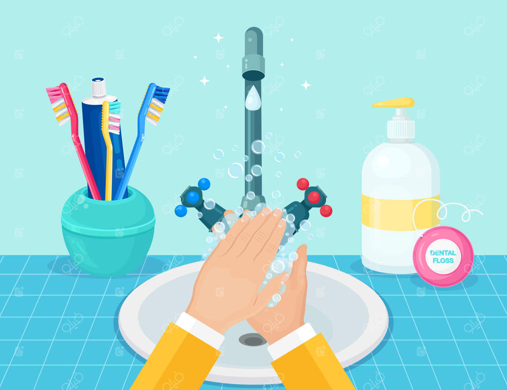 شستن دست‌ها با کف صابون، اسکراب و حباب‌های ژل.